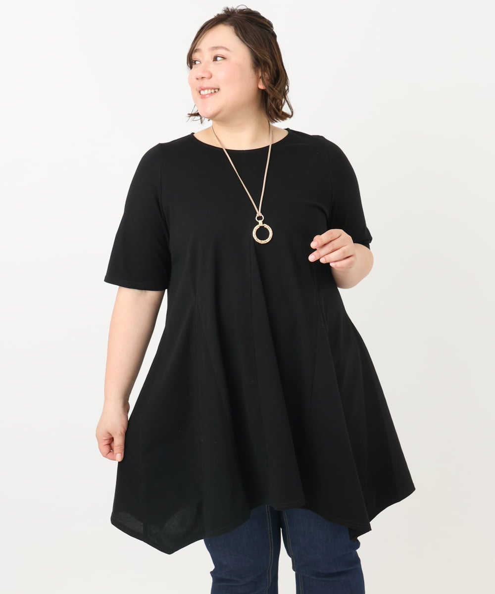 OLEFA21089 eur3(エウルキューブ) 【大きいサイズ】フレアジャージーチュニック ブラック(94)