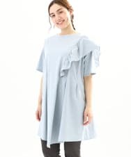 OLEFA36089 eur3(エウルキューブ) 【大きいサイズ】アシメラッフルチュニック ライトブルー(50)