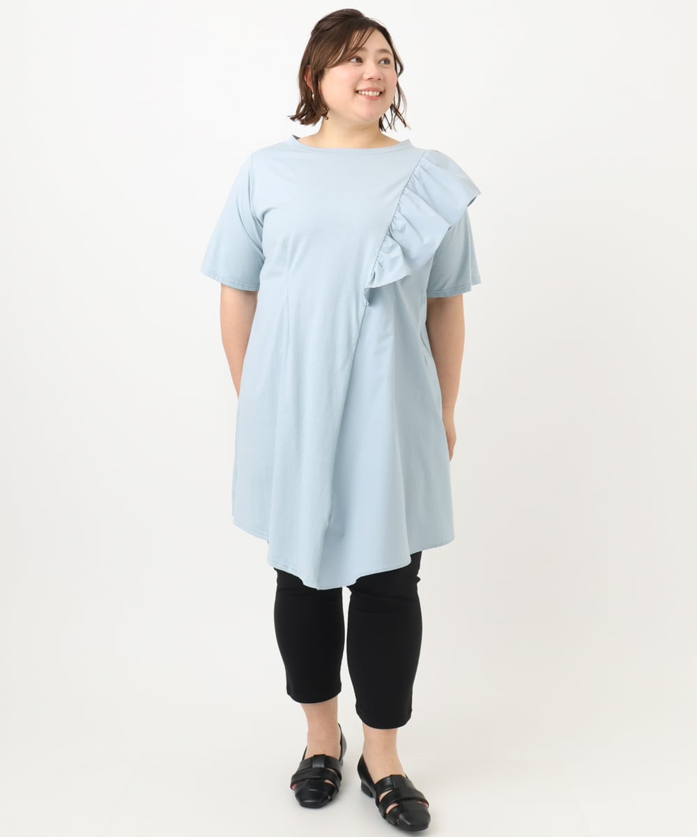 OLEFA36089 eur3(エウルキューブ) 【大きいサイズ】アシメラッフルチュニック ライトブルー(50)