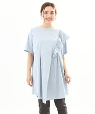 OLEFA36089 eur3(エウルキューブ) 【大きいサイズ】アシメラッフルチュニック ライトブルー(50)