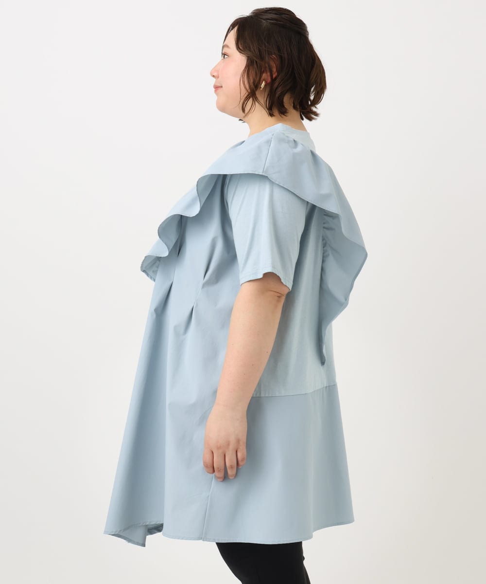 OLEFA36089 eur3(エウルキューブ) 【大きいサイズ】アシメラッフルチュニック ライトブルー(50)