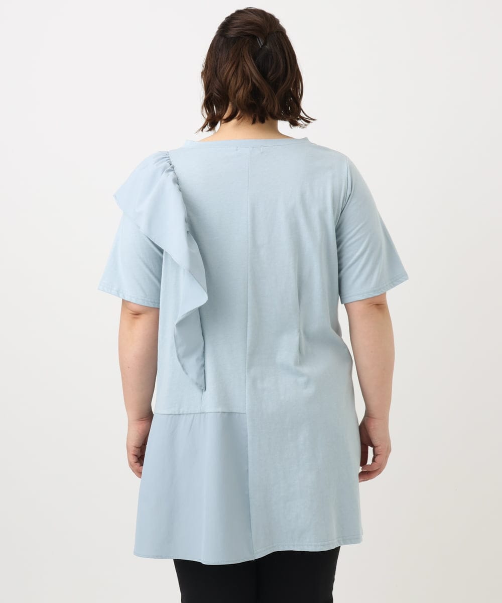 OLEFA36089 eur3(エウルキューブ) 【大きいサイズ】アシメラッフルチュニック ライトブルー(50)