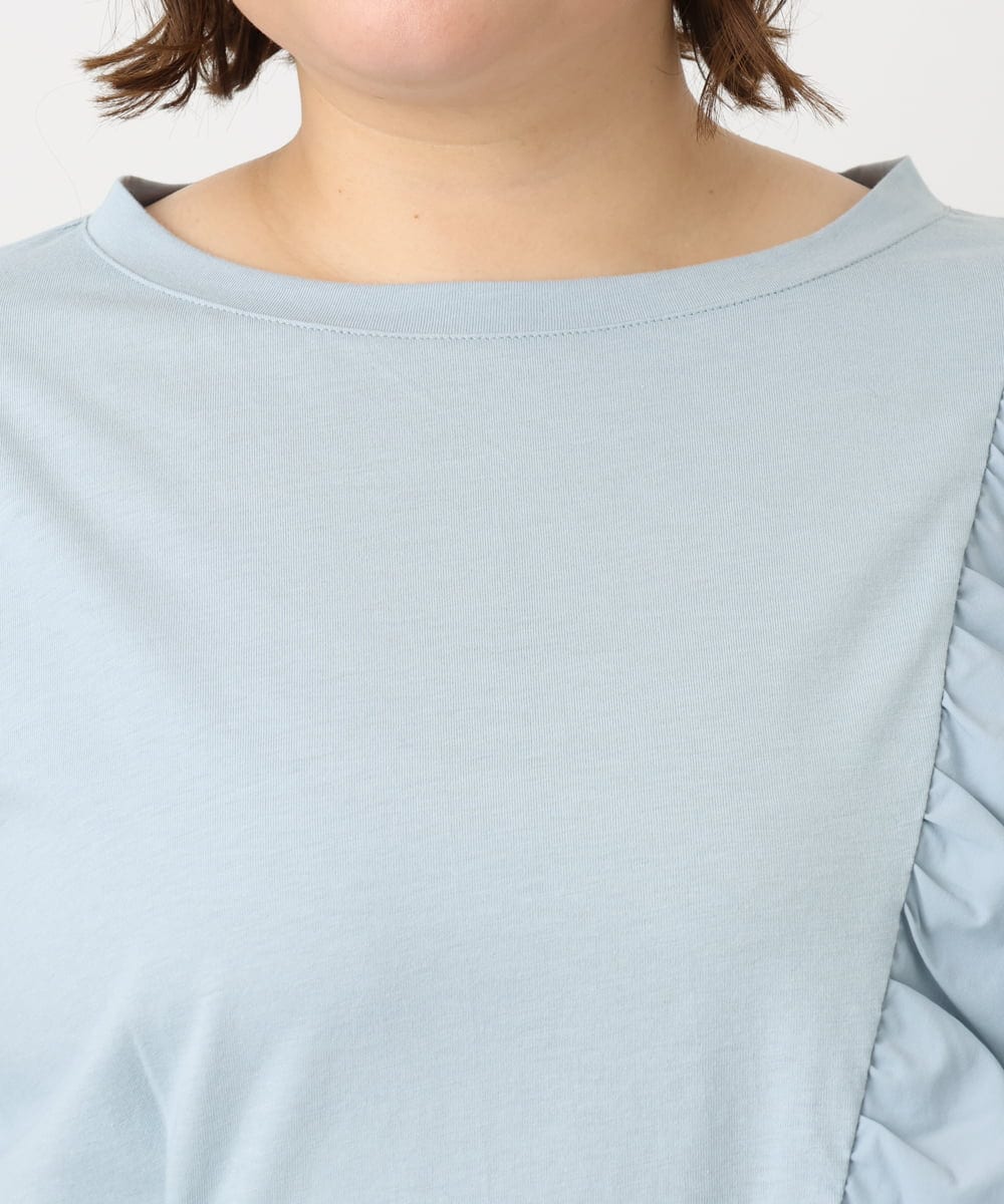 OLEFA36089 eur3(エウルキューブ) 【大きいサイズ】アシメラッフルチュニック ライトブルー(50)
