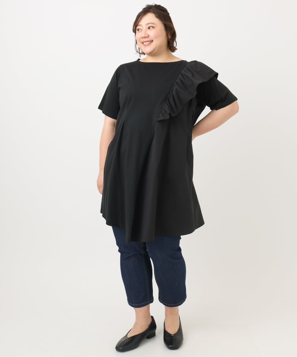OLEFA36089 eur3(エウルキューブ) 【大きいサイズ】アシメラッフルチュニック ブラック(94)
