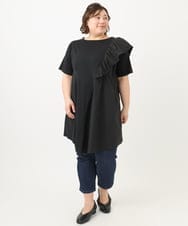 OLEFA36089 eur3(エウルキューブ) 【大きいサイズ】アシメラッフルチュニック ブラック(94)