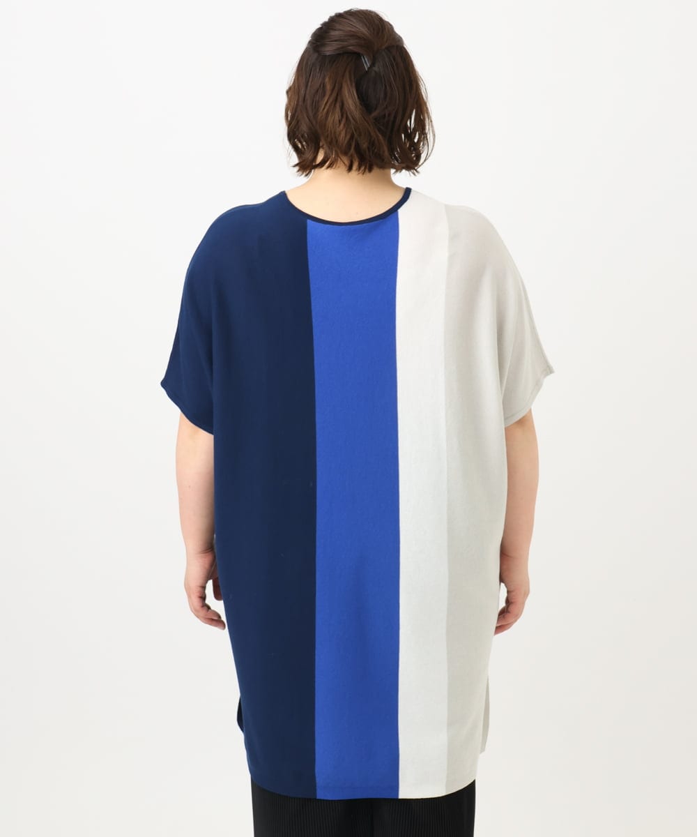 OLEFA37119 eur3(エウルキューブ) 【大きいサイズ】ストライプチュニック ブルー(55)