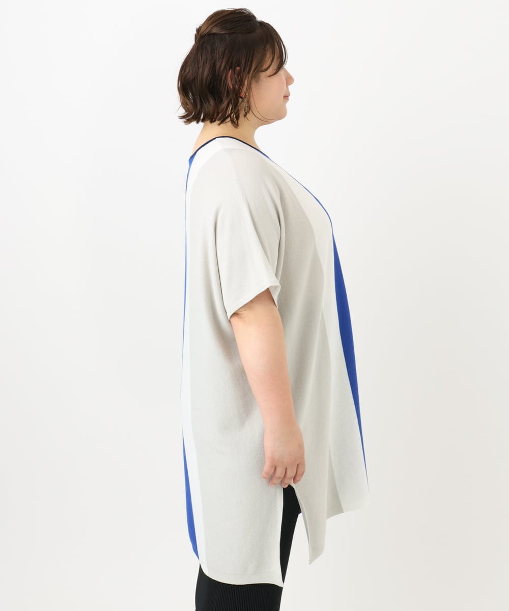 OLEFA37119 eur3(エウルキューブ) 【大きいサイズ】ストライプチュニック ブルー(55)