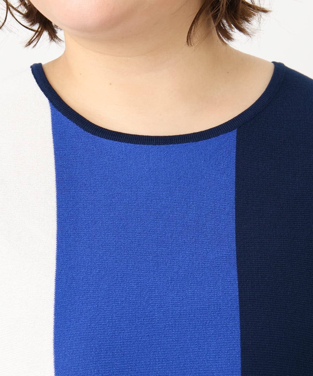 OLEFA37119 eur3(エウルキューブ) 【大きいサイズ】ストライプチュニック ブルー(55)
