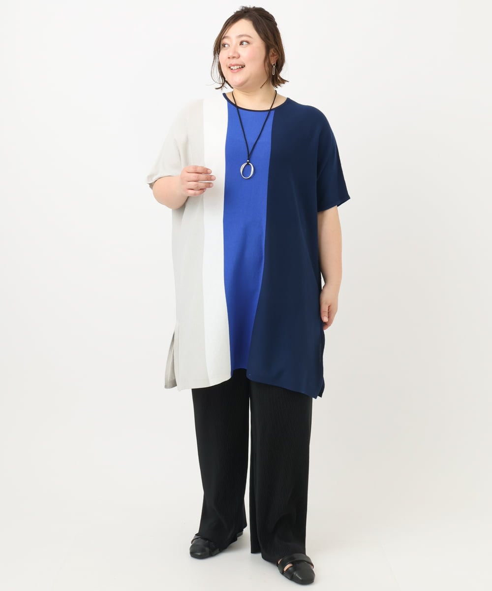 OLEFA37119 eur3(エウルキューブ) 【大きいサイズ】ストライプチュニック ブルー(55)