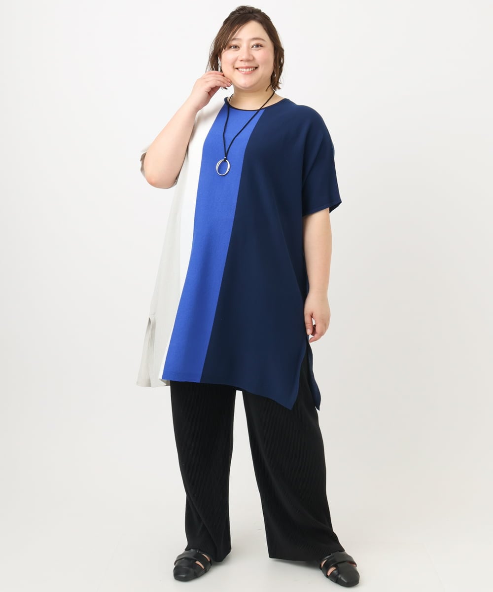 OLEFA37119 eur3(エウルキューブ) 【大きいサイズ】ストライプチュニック ブルー(55)