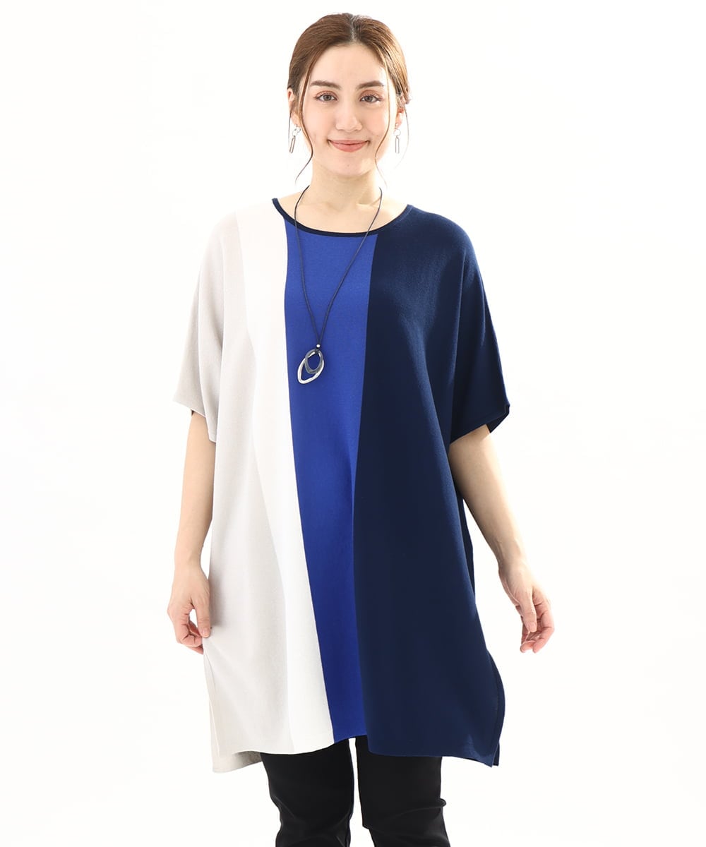 OLEFA37119 eur3(エウルキューブ) 【大きいサイズ】ストライプチュニック ブルー(55)
