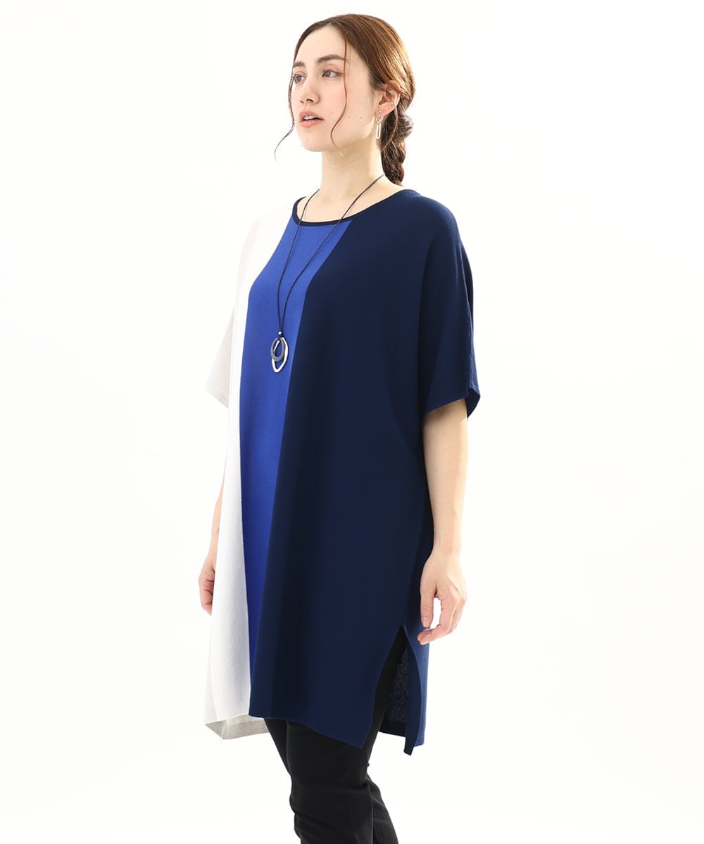 OLEFA37119 eur3(エウルキューブ) 【大きいサイズ】ストライプチュニック ブルー(55)
