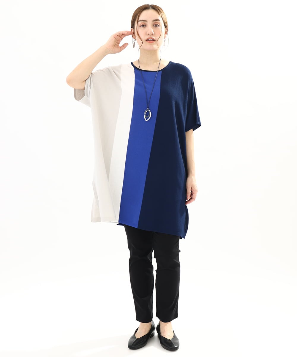 OLEFA37119 eur3(エウルキューブ) 【大きいサイズ】ストライプチュニック ブルー(55)