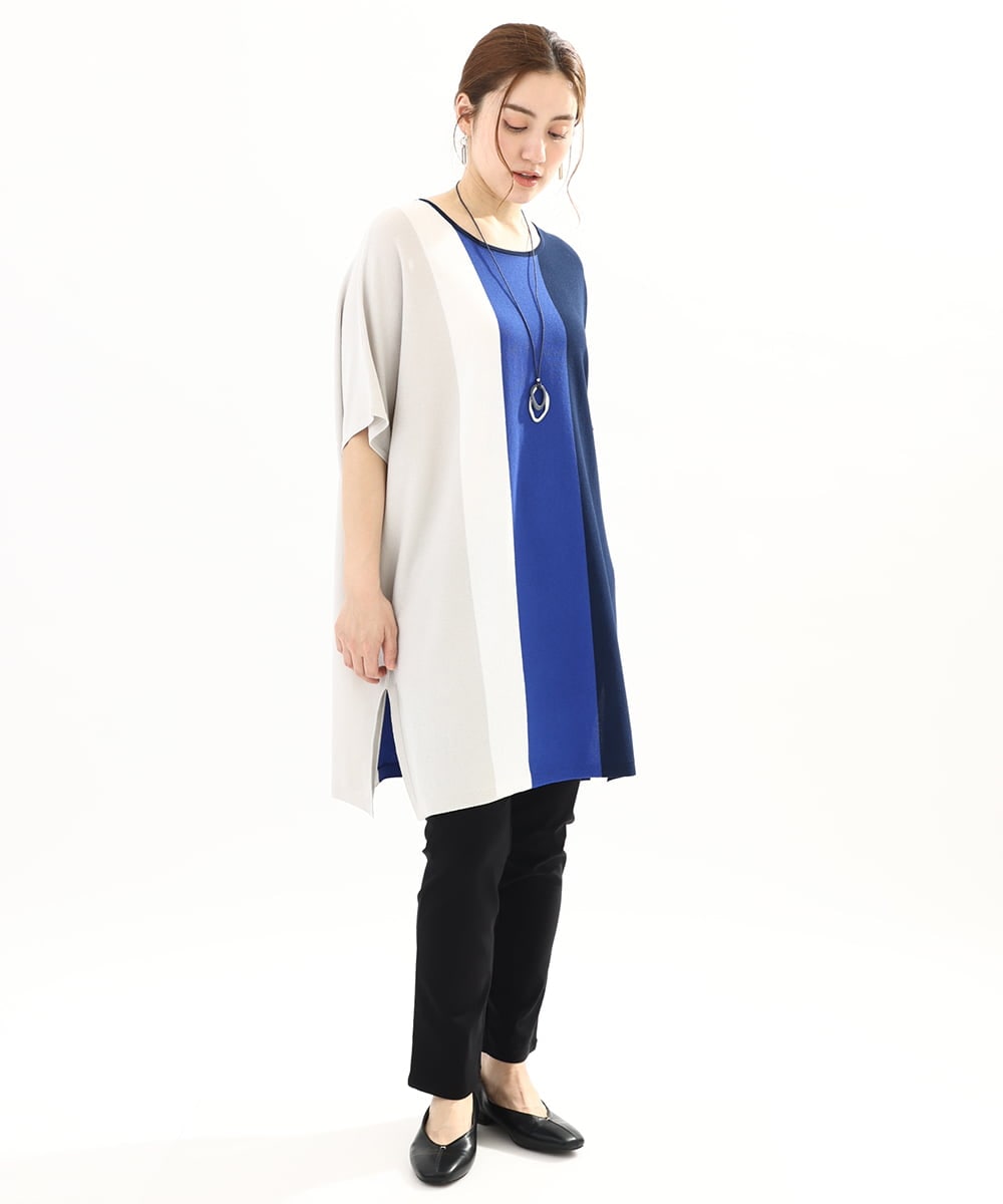 OLEFA37119 eur3(エウルキューブ) 【大きいサイズ】ストライプチュニック ブルー(55)