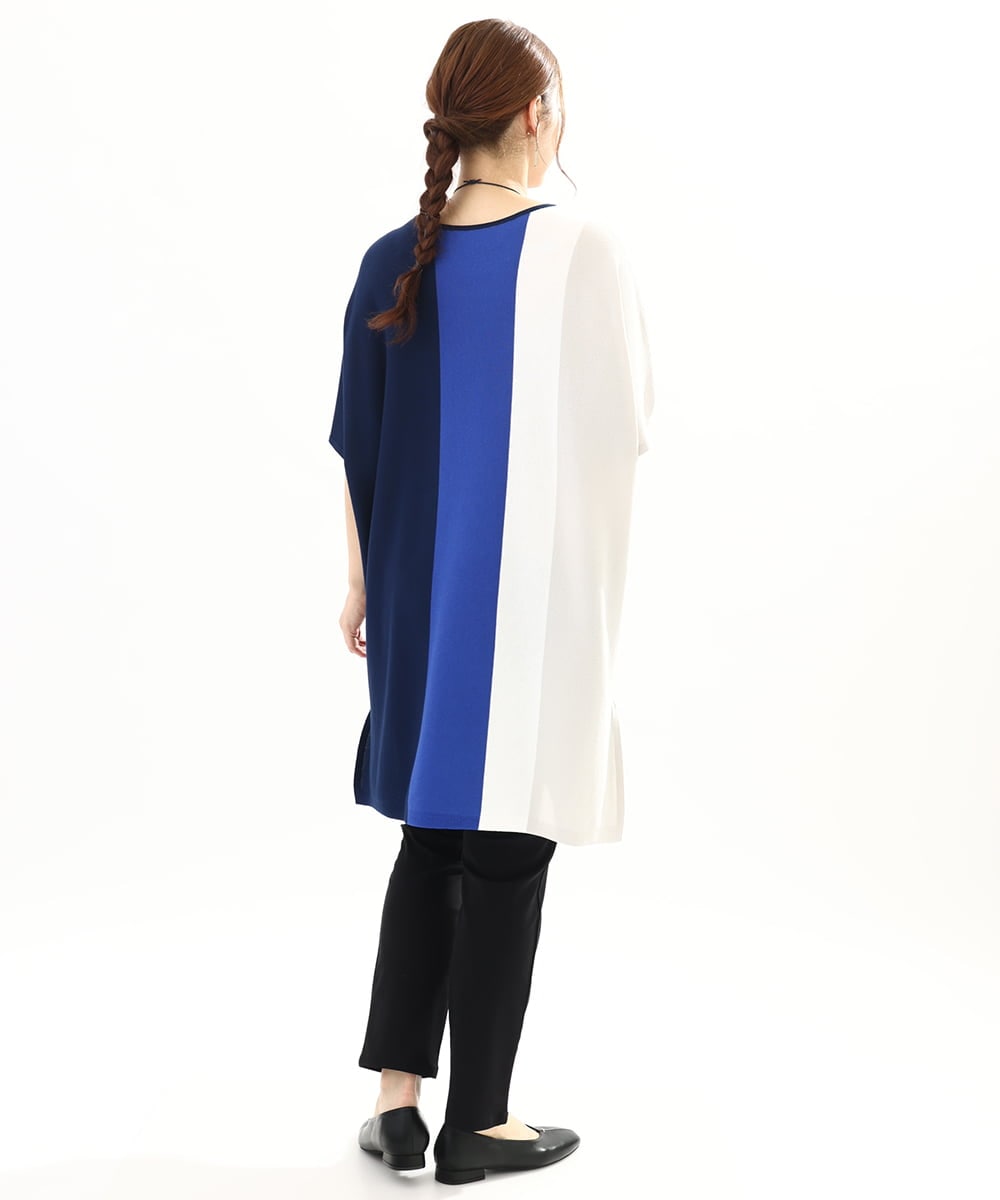 OLEFA37119 eur3(エウルキューブ) 【大きいサイズ】ストライプチュニック ブルー(55)