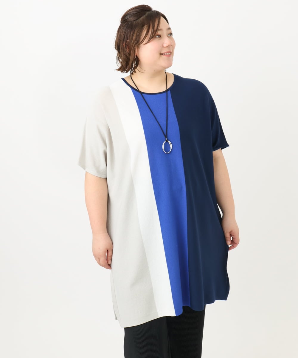OLEFA37119 eur3(エウルキューブ) 【大きいサイズ】ストライプチュニック ブルー(55)