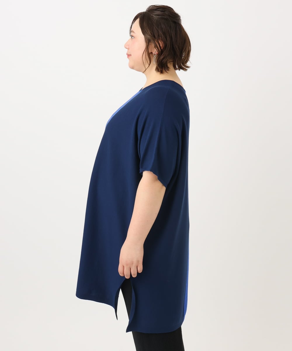 OLEFA37119 eur3(エウルキューブ) 【大きいサイズ】ストライプチュニック ブルー(55)