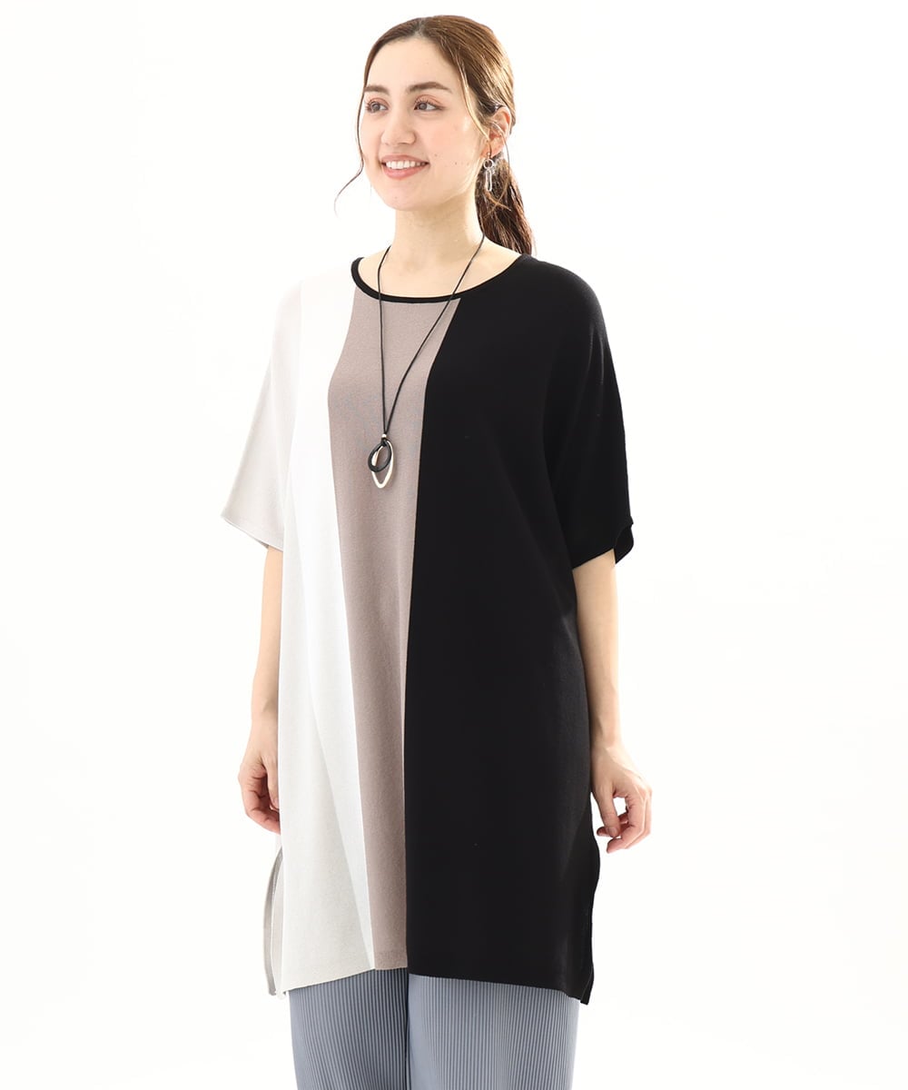 OLEFA37119 eur3(エウルキューブ) 【大きいサイズ】ストライプチュニック ブラック(94)