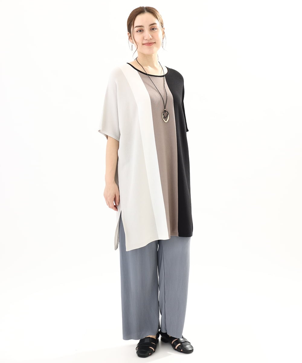 OLEFA37119 eur3(エウルキューブ) 【大きいサイズ】ストライプチュニック ブラック(94)