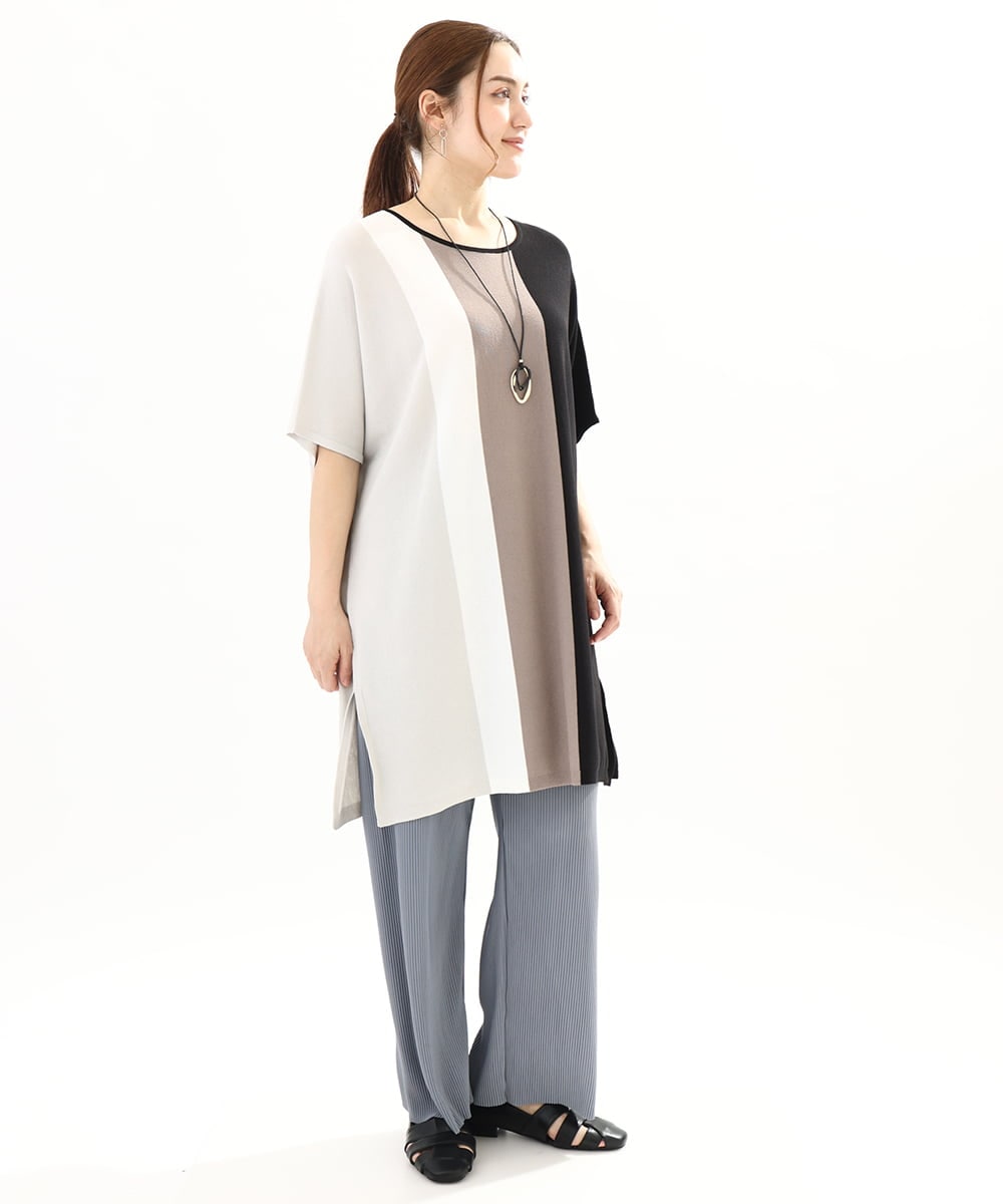 OLEFA37119 eur3(エウルキューブ) 【大きいサイズ】ストライプチュニック ブラック(94)
