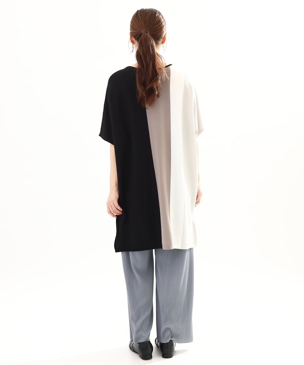 OLEFA37119 eur3(エウルキューブ) 【大きいサイズ】ストライプチュニック ブラック(94)