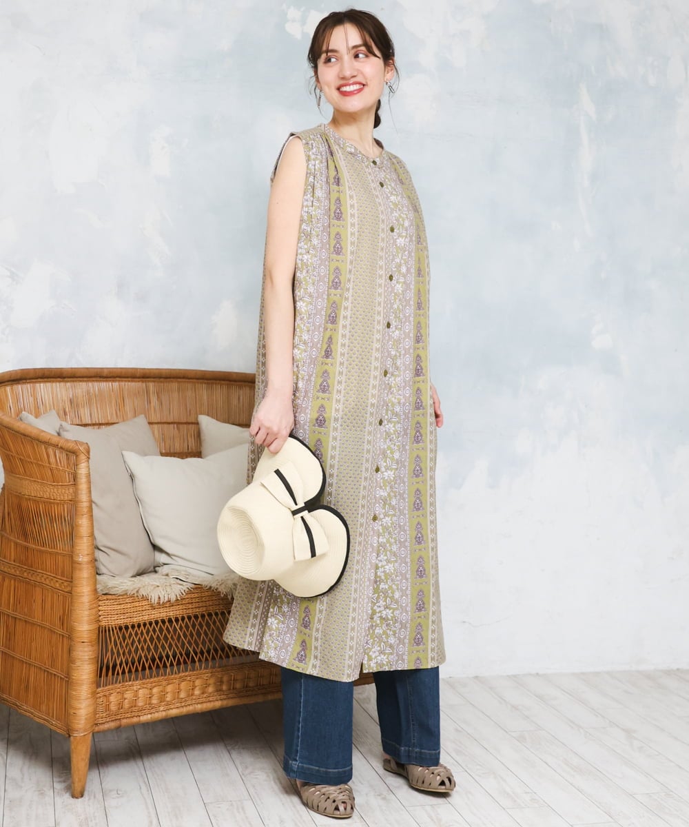 OLEFD01109 eur3(エウルキューブ) 【大きいサイズ】コットンノースリーブワンピース ライトイエロー