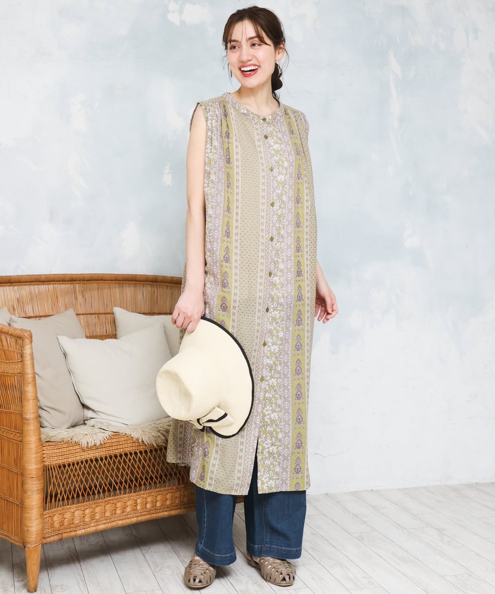 OLEFD01109 eur3(エウルキューブ) 【大きいサイズ】コットンノースリーブワンピース ライトイエロー