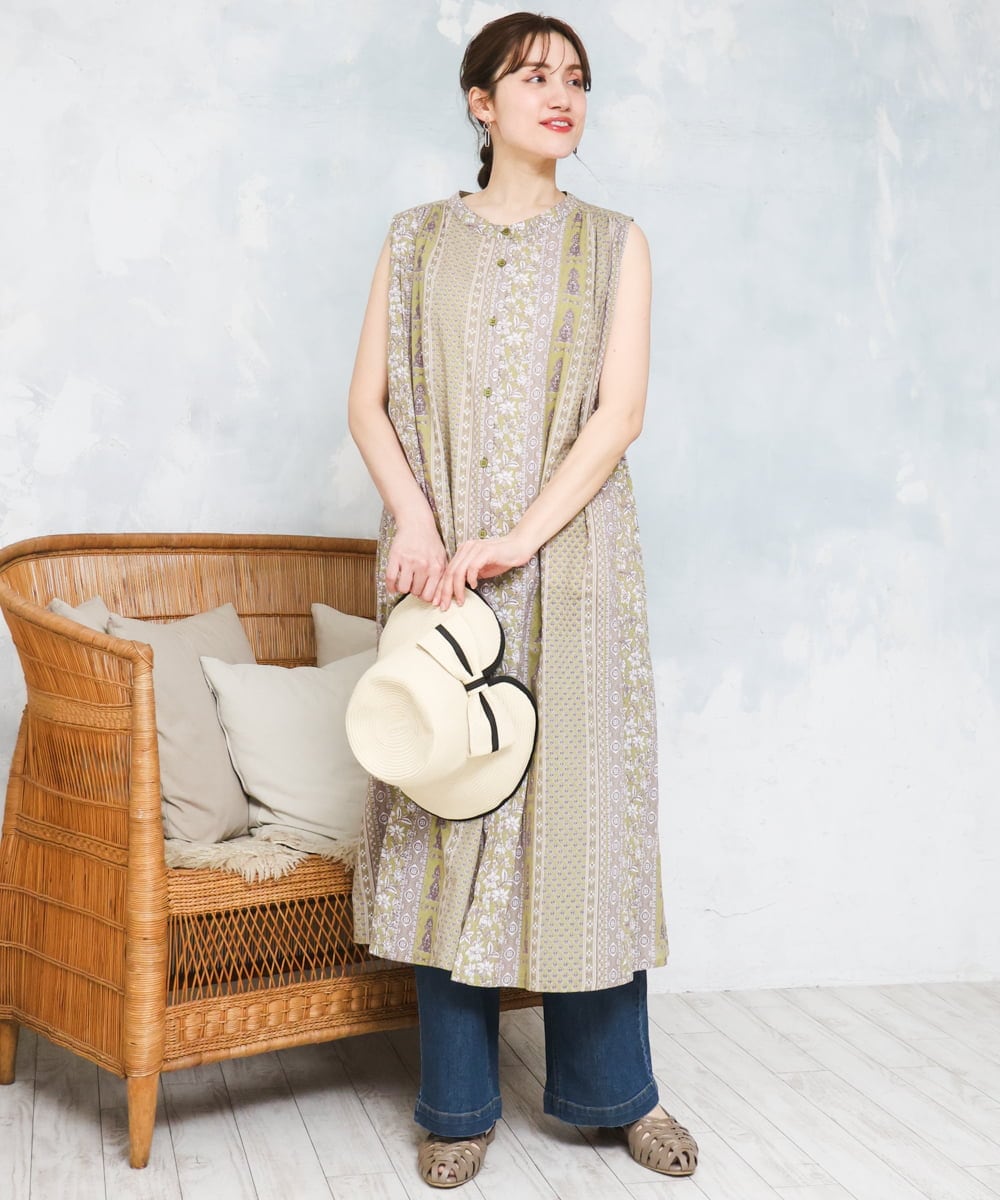 OLEFD01109 eur3(エウルキューブ) 【大きいサイズ】コットンノースリーブワンピース ライトイエロー