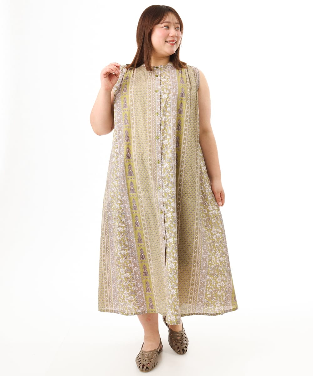 OLEFD01109 eur3(エウルキューブ) 【大きいサイズ】コットンノースリーブワンピース ライトイエロー