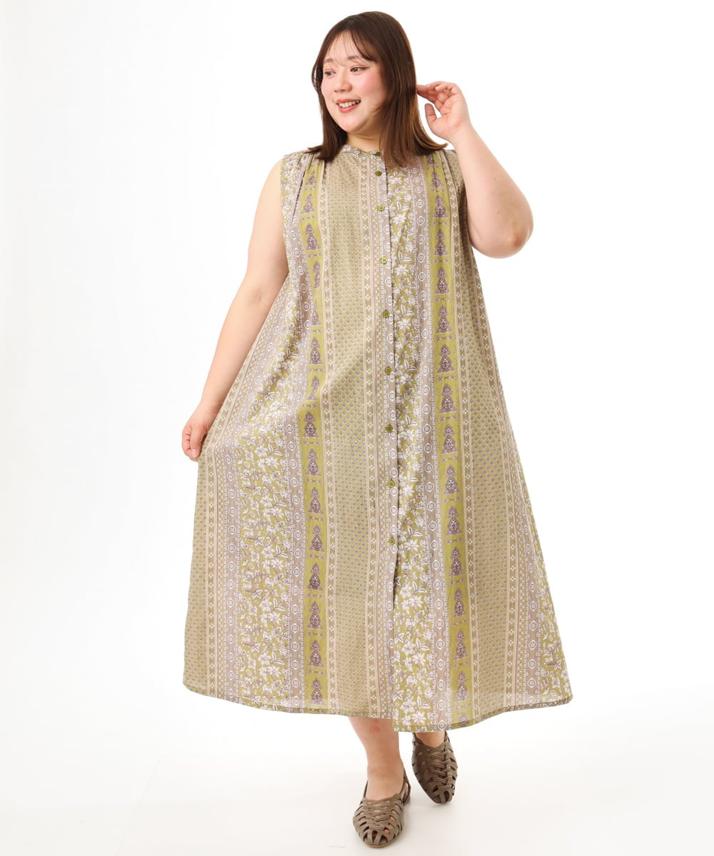 OLEFD01109 eur3(エウルキューブ) 【大きいサイズ】コットンノースリーブワンピース ライトイエロー