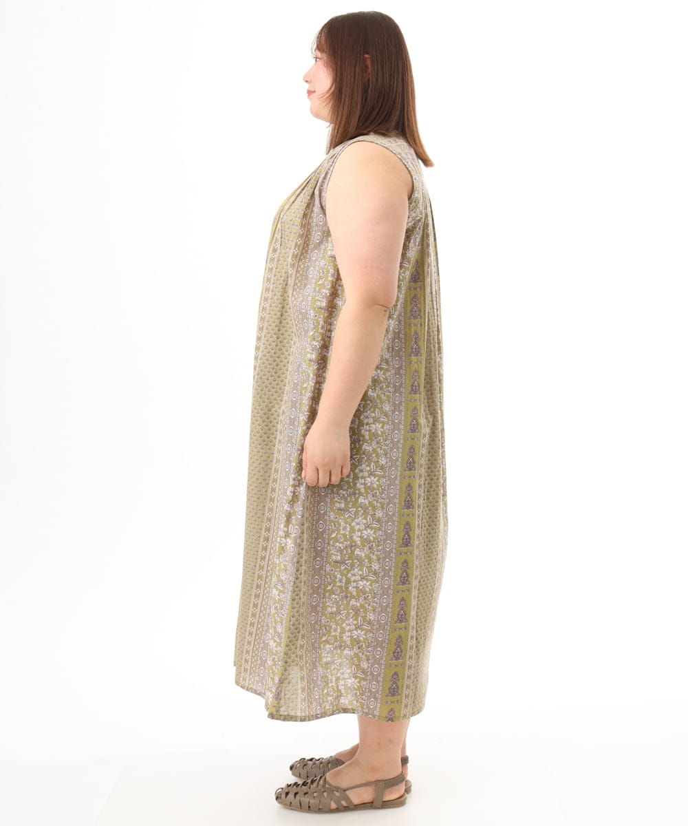 OLEFD01109 eur3(エウルキューブ) 【大きいサイズ】コットンノースリーブワンピース ライトイエロー