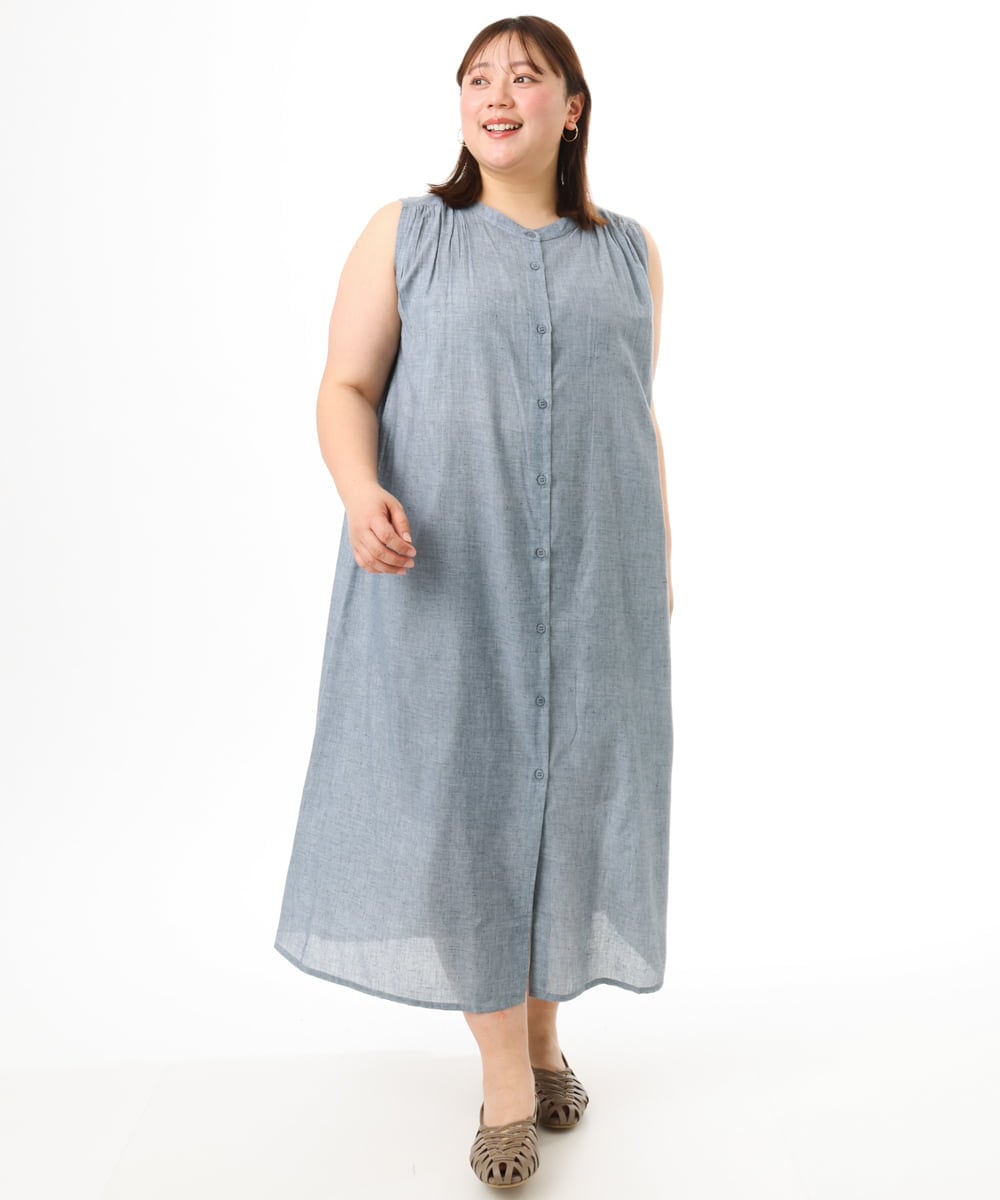 OLEFD01109 eur3(エウルキューブ) 【大きいサイズ】コットンノースリーブワンピース ネイビー