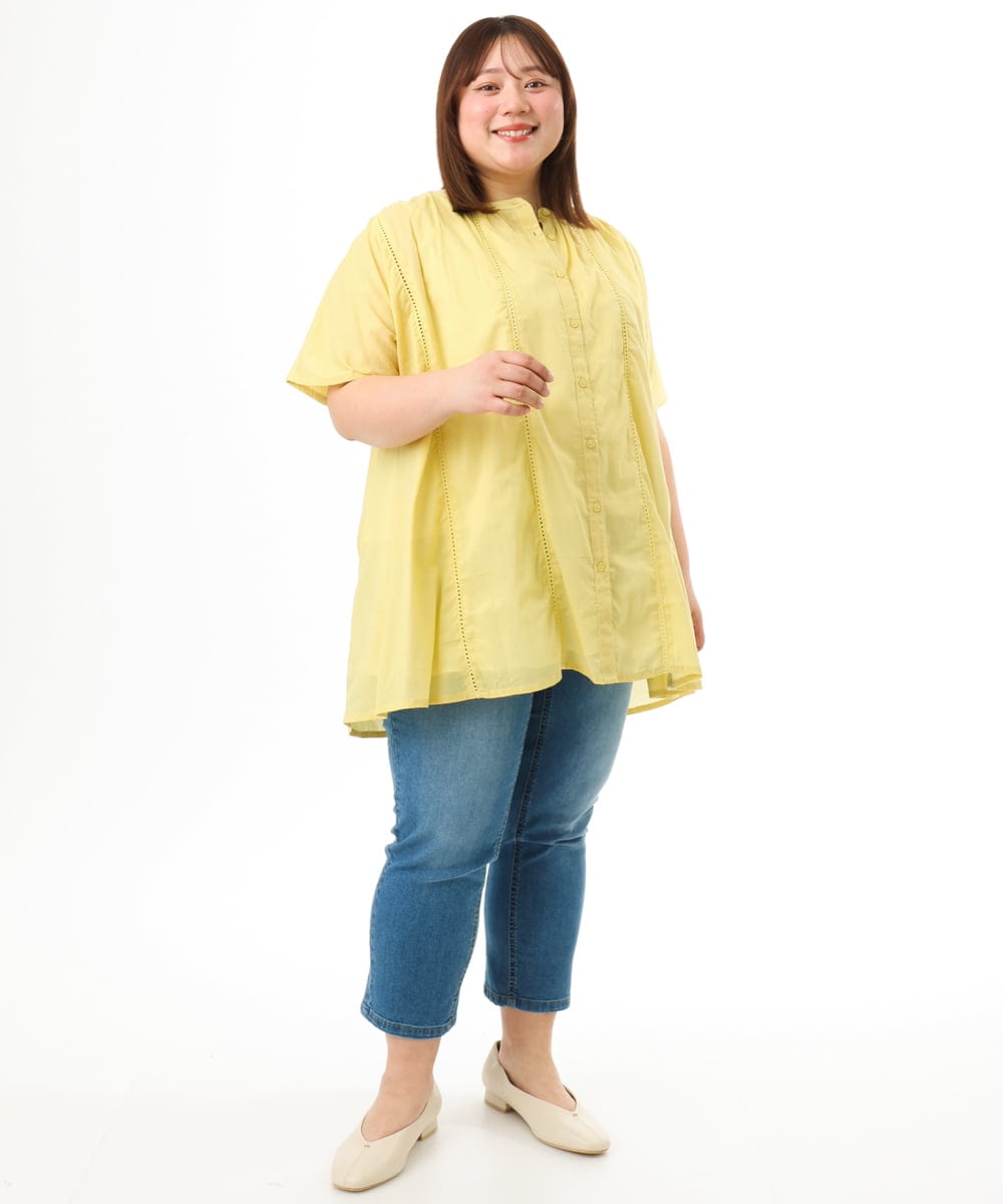 OLEFD02099 eur3(エウルキューブ) 【WEB先行販売】【大きいサイズ】ハシゴレースチュニック イエロー