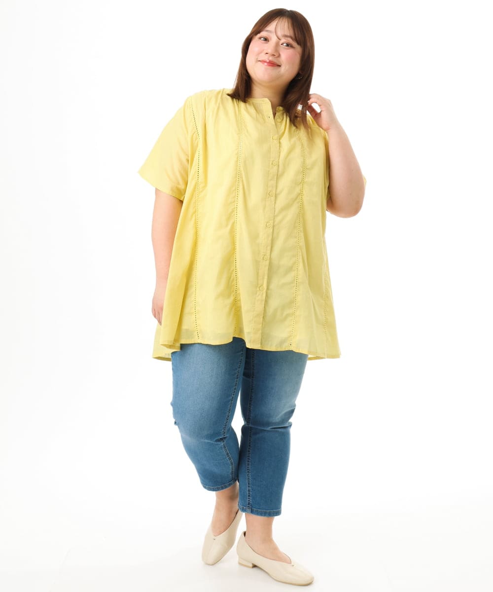 OLEFD02099 eur3(エウルキューブ) 【WEB先行販売】【大きいサイズ】ハシゴレースチュニック イエロー