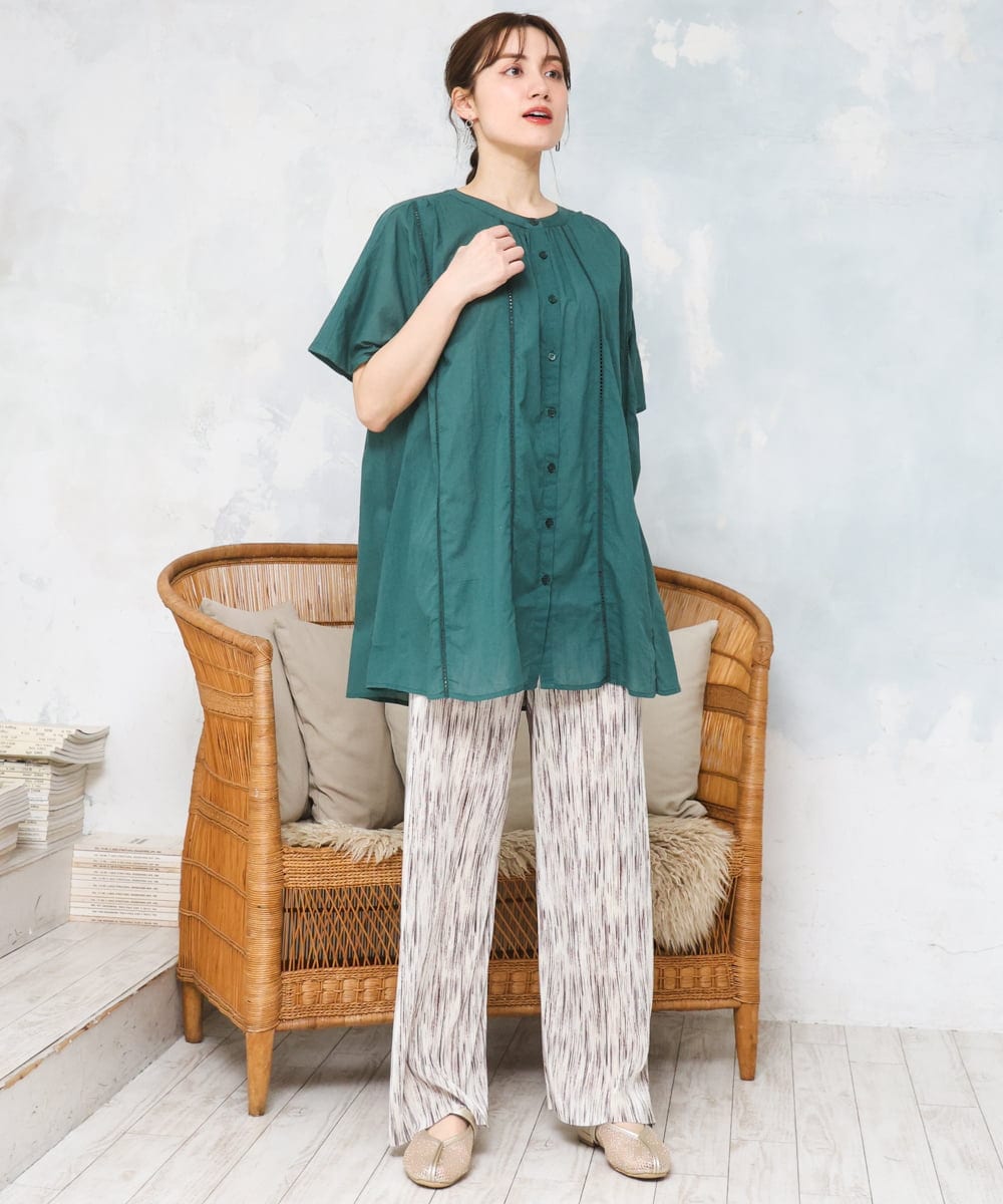 OLEFD02099 eur3(エウルキューブ) 【WEB先行販売】【大きいサイズ】ハシゴレースチュニック グリーン