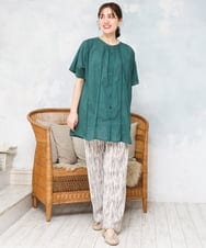 OLEFD02099 eur3(エウルキューブ) 【WEB先行販売】【大きいサイズ】ハシゴレースチュニック グリーン