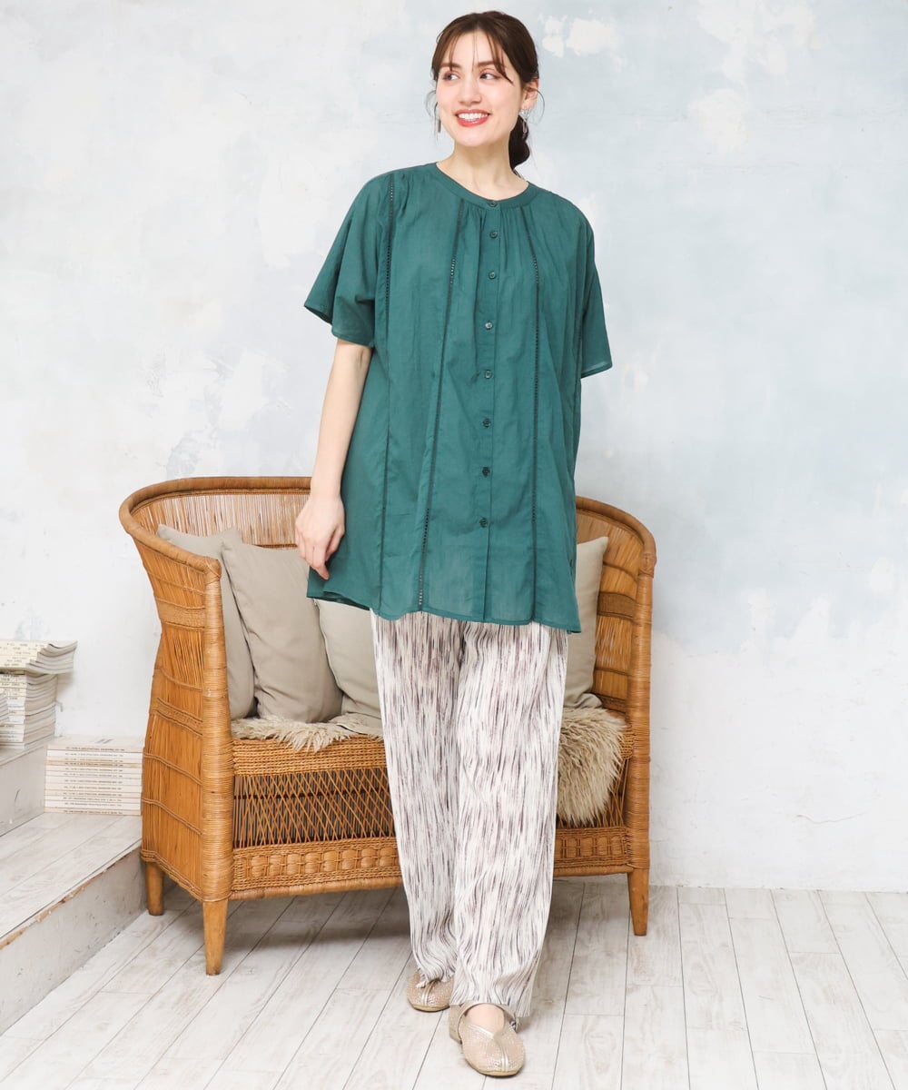 OLEFD02099 eur3(エウルキューブ) 【WEB先行販売】【大きいサイズ】ハシゴレースチュニック グリーン