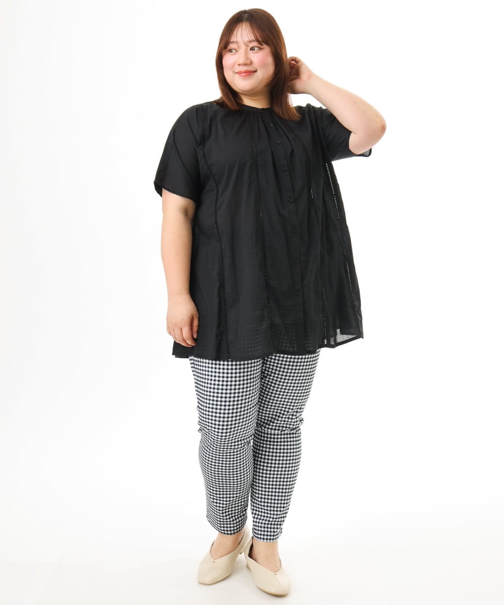 OLEFD02099 eur3(エウルキューブ) 【WEB先行販売】【大きいサイズ】ハシゴレースチュニック ブラック