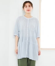 OLEFD03089 eur3(エウルキューブ) 【WEB先行販売】【大きいサイズ】コットンティアードブラウスチュニック ブルー(ストライプ)