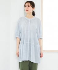 OLEFD03089 eur3(エウルキューブ) 【WEB先行販売】【大きいサイズ】コットンティアードブラウスチュニック ブルー(ストライプ)