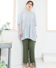 OLEFD03089 eur3(エウルキューブ) 【WEB先行販売】【大きいサイズ】コットンティアードブラウスチュニック ブルー(ストライプ)