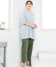 OLEFD03089 eur3(エウルキューブ) 【WEB先行販売】【大きいサイズ】コットンティアードブラウスチュニック ブルー(ストライプ)