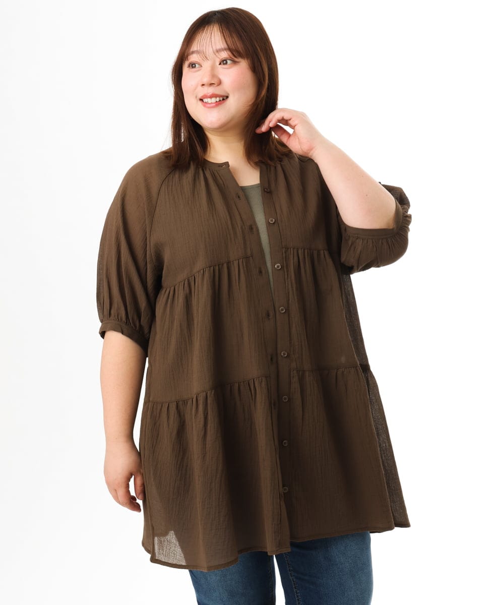 OLEFD03089 eur3(エウルキューブ) 【WEB先行販売】【大きいサイズ】コットンティアードブラウスチュニック ブラウン