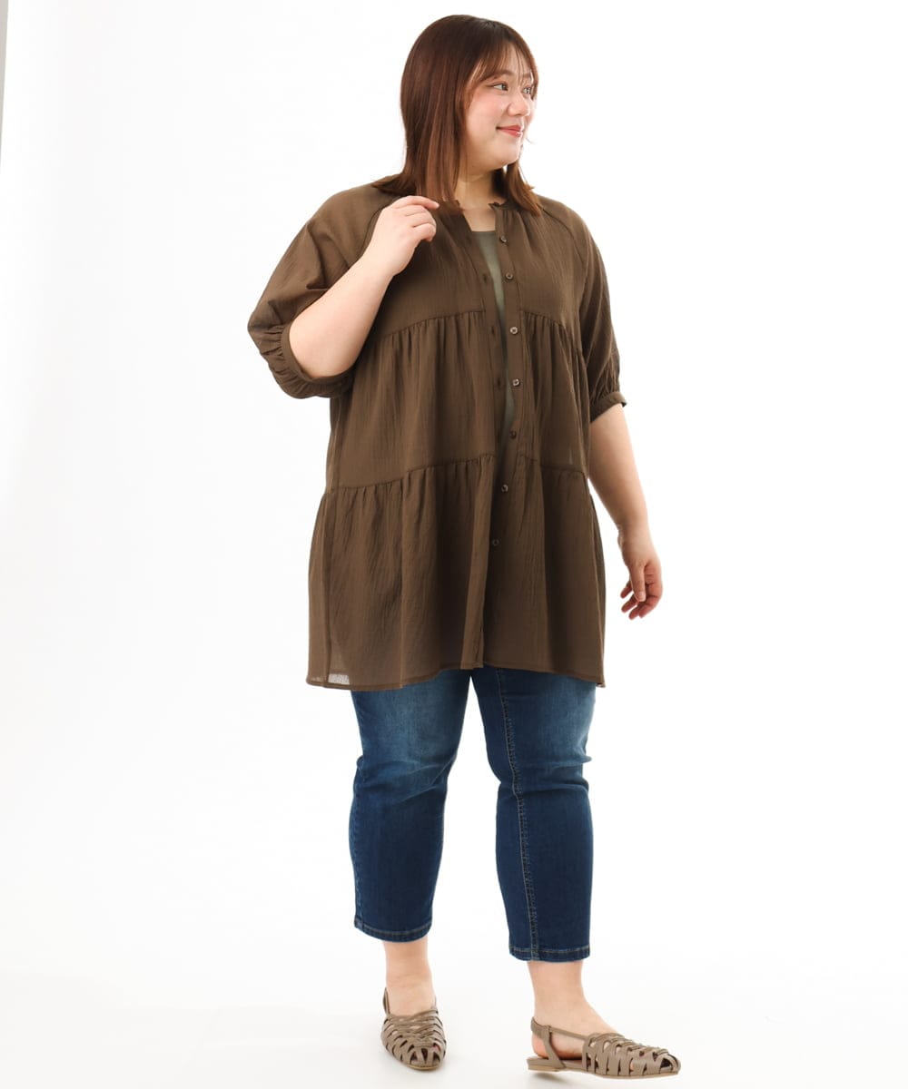 OLEFD03089 eur3(エウルキューブ) 【WEB先行販売】【大きいサイズ】コットンティアードブラウスチュニック ブラウン