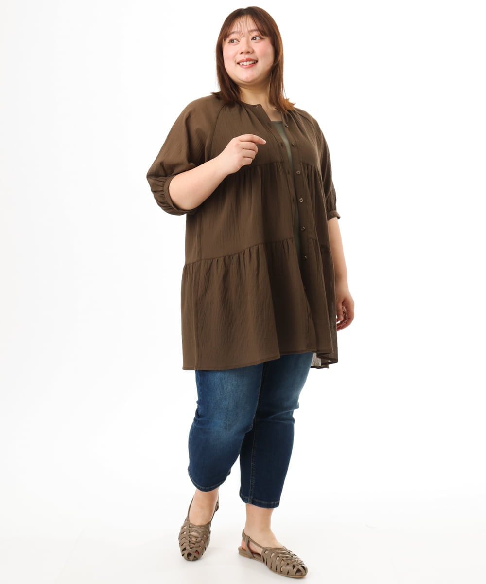 OLEFD03089 eur3(エウルキューブ) 【WEB先行販売】【大きいサイズ】コットンティアードブラウスチュニック ブラウン