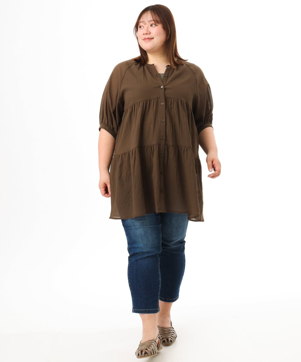 OLEFD03089 eur3(エウルキューブ) 【WEB先行販売】【大きいサイズ】コットンティアードブラウスチュニック ブラウン