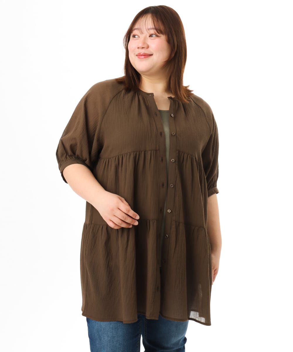 OLEFD03089 eur3(エウルキューブ) 【WEB先行販売】【大きいサイズ】コットンティアードブラウスチュニック ブラウン