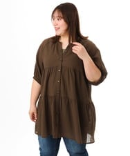 OLEFD03089 eur3(エウルキューブ) 【WEB先行販売】【大きいサイズ】コットンティアードブラウスチュニック ブラウン