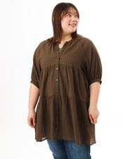 OLEFD03089 eur3(エウルキューブ) 【WEB先行販売】【大きいサイズ】コットンティアードブラウスチュニック ブラウン
