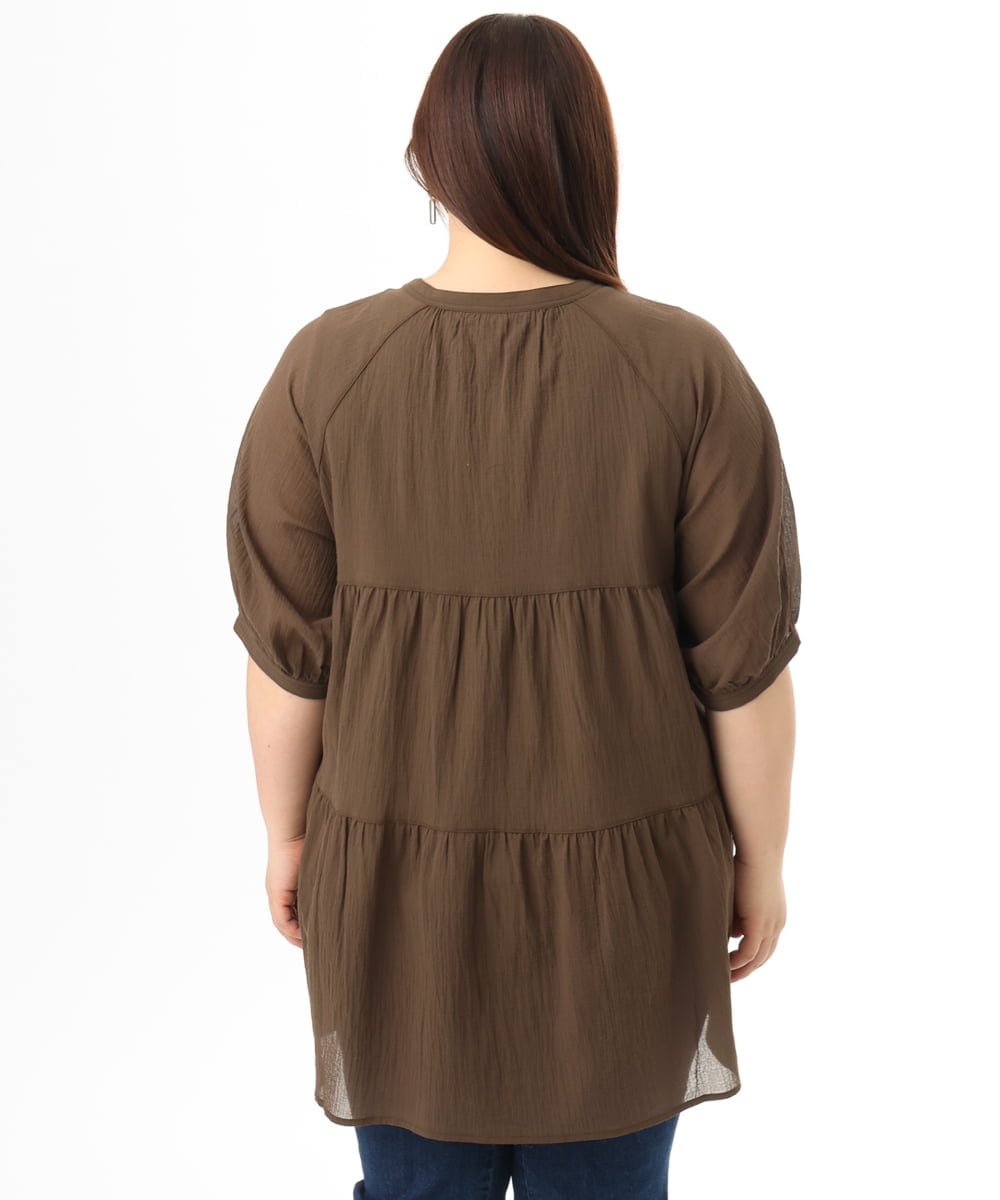 OLEFD03089 eur3(エウルキューブ) 【WEB先行販売】【大きいサイズ】コットンティアードブラウスチュニック ブラウン